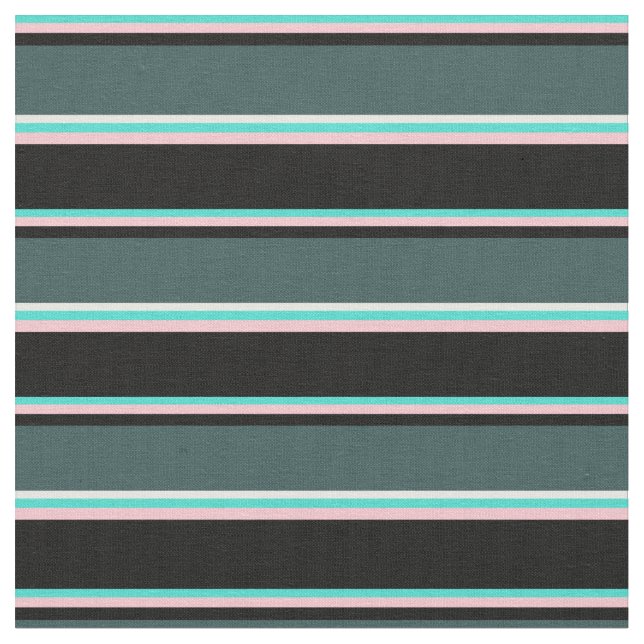 Turquoise, Pink, Black, Dark Slate Gray & White Fabric (Close Up)