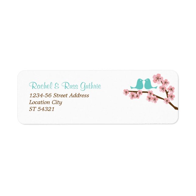 Turquoise & Pink Cherry Blossom Return Address Label (Front)