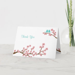 Turquoise & Pink Cherry Blossom Wedding Thank You Card
