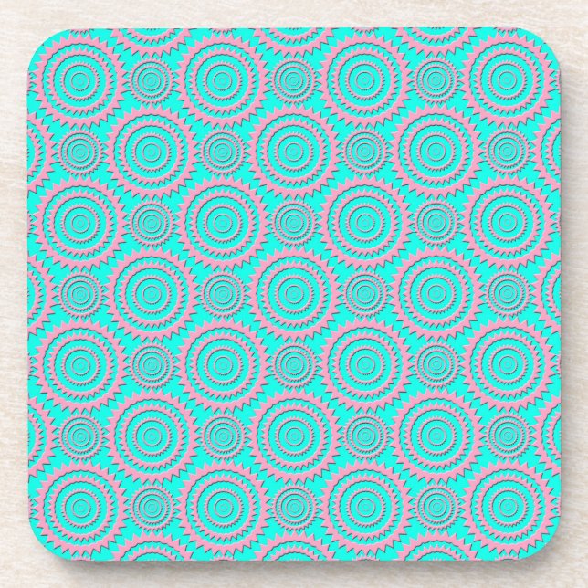 Turquoise Pink Cute Circles Geometric Pattern Beverage Coaster (Front)