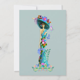 Turquoise & Pink Day of the Dead Elegant Catrina Holiday Card