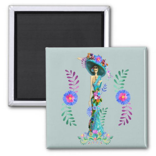 Turquoise  Pink Day of the Dead Elegant Catrina Magnet