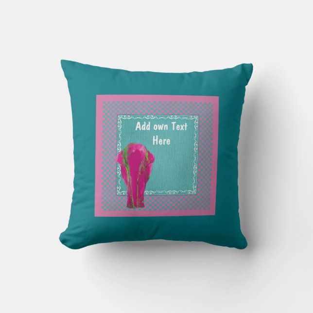 Turquoise Pink elepahnt home decor Throw Pillow (Front)