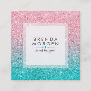 Turquoise & Pink Faux Glitter Gredient Square Business Card