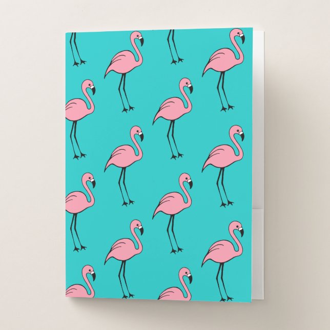 Turquoise Pink Flamingo School Office Folders (Front)