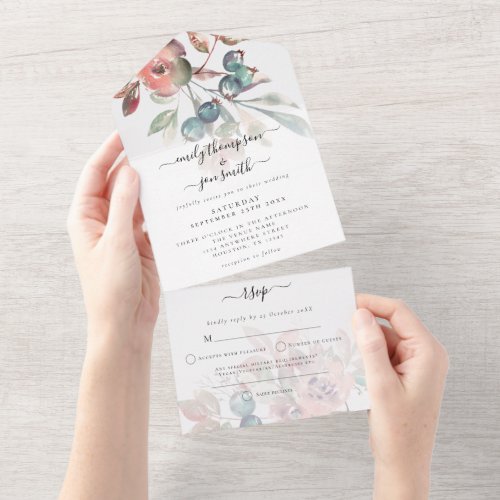 Turquoise Pink Florals Guest Addresses Wedding All In One Invitation