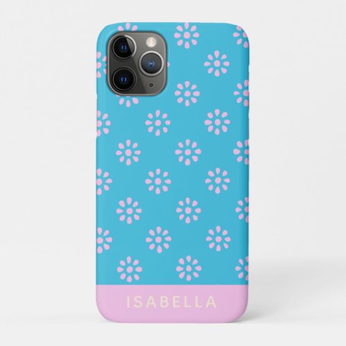 Turquoise Pink Flowers Boho Pattern Personalized iPhone 11 Pro Case