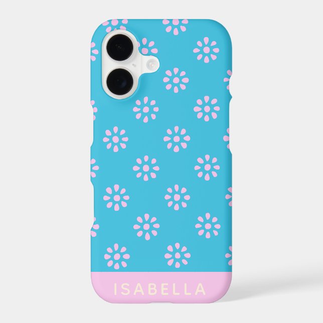 Turquoise Pink Flowers Boho Pattern Personalized Case-Mate iPhone Case (Back)
