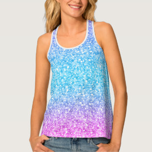 Turquoise & Pink Glitter Texture Tank Top