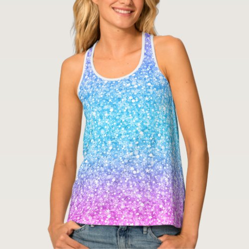 Turquoise  Pink Glitter Texture Tank Top