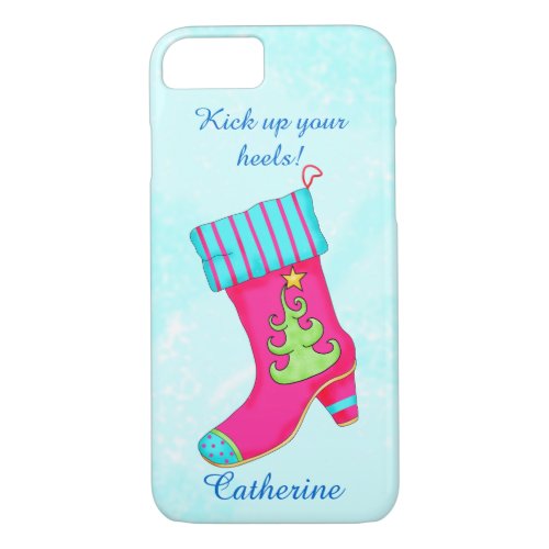 Turquoise Pink Kick Up Heels Christmas Boot Name iPhone 87 Case