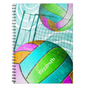 Turquoise pink lime girls' volleyball personalized notebook