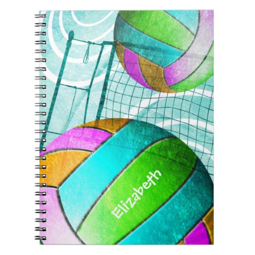 Turquoise pink lime girls volleyball personalized notebook