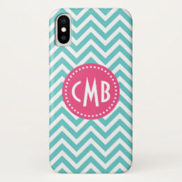 Turquoise & Pink Modern Chevron Custom Monogram iPhone X Case