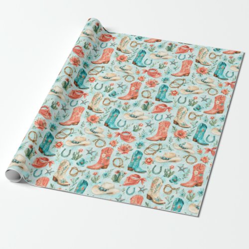 Turquoise Pink Nashville Cowgirl Boots Gift Wrapping Paper