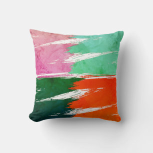 Turquoise Pink Orange Green Brush Stroke Paint Throw Pillow