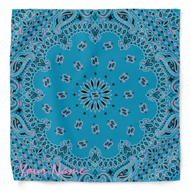 Turquoise Pink Paisley Hippie Bandana Scarf (Front)