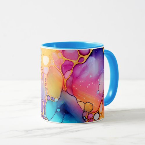Turquoise Pink Peach Purple Alcohol and Ink Design Mug
