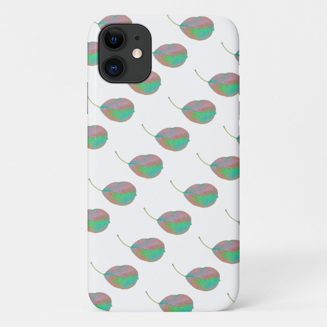 Turquoise Pink Pear Tree Leaf iPhone 11 Case (Back)