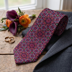 Turquoise Pink Purple Orange Kaleidoscope Pattern Neck Tie
