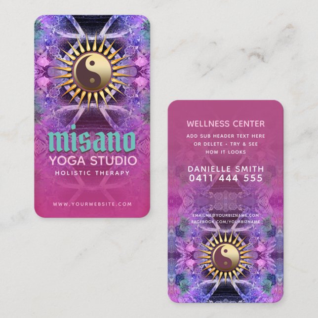 Turquoise  Pink Purple Yin Yang Holistic Yoga Business Card (Front/Back)