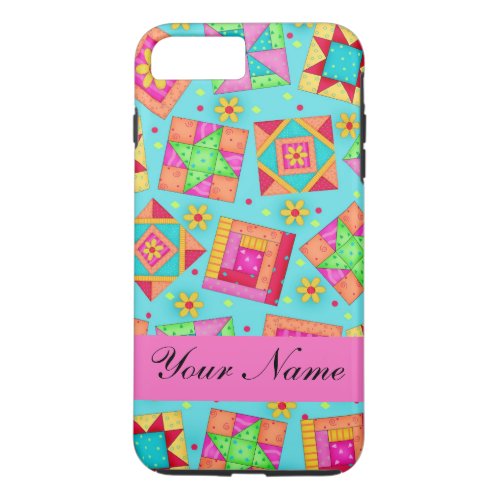 Turquoise Pink Quilt Patchwork Name Personalized iPhone 8 Plus7 Plus Case