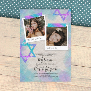 Turquoise & Pink Scrapbook Bat Mitzvah Invitation