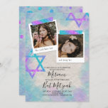 Turquoise & Pink Scrapbook Bat Mitzvah Invitation<br><div class="desc">Scrapbook style Bat Mitzvah invitation with turquoise, aqua, pink, and purple glitter artwork. Cute square photos with star of David artwork on crumpled paper is a beautiful vintage look for your birthday celebration. Photo captions can be changed to any beautiful wording you choose. Easily upload your photos into the photo...</div>