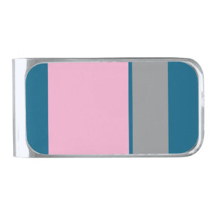 Turquoise Pink Silver Finish Money Clip