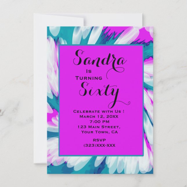 Turquoise Pink Tie Dye Swirl Birthday Invitation (Front)