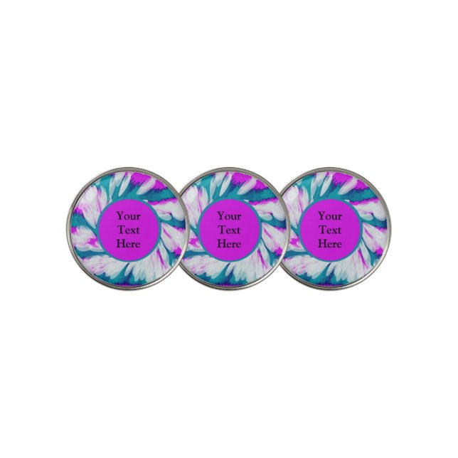 Turquoise Pink Tie Dye Swirl Golf Ball Marker (3 Up)
