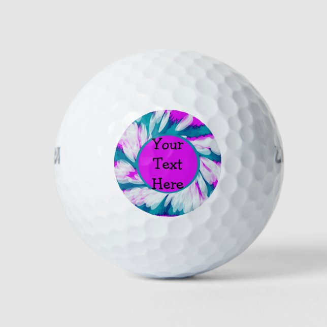 Turquoise Pink Tie Dye Swirl Golf Balls (Front)