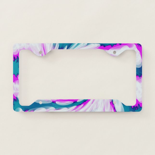 Turquoise Pink Tie Dye Swirl License Plate Frame (Front)