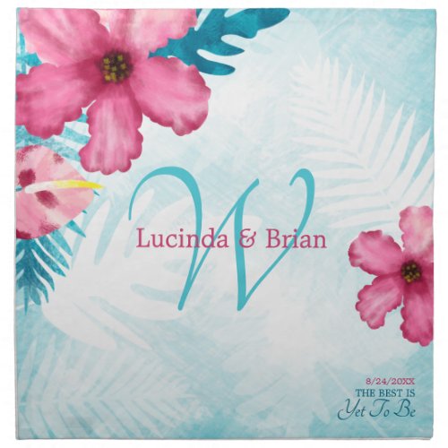 Turquoise Pink Tropical Wedding Cloth Napkin