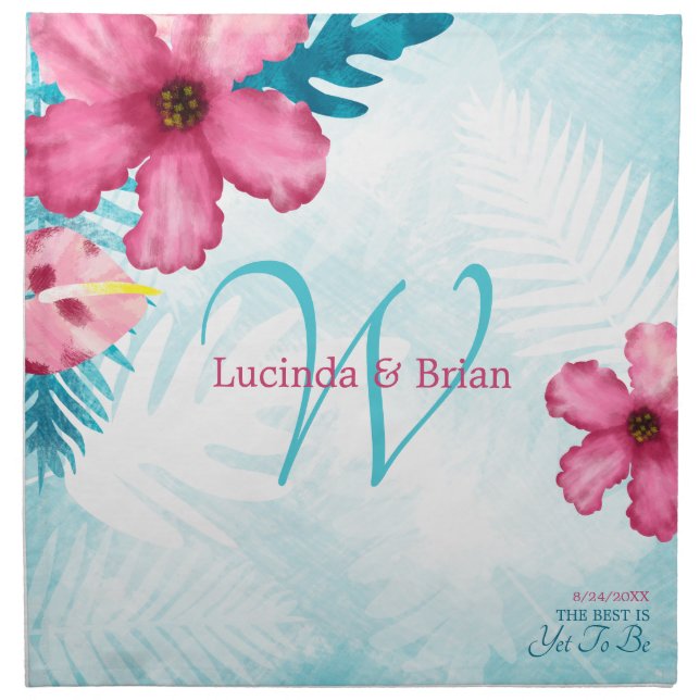 Turquoise, Pink Tropical Wedding Cloth Napkin (Front)