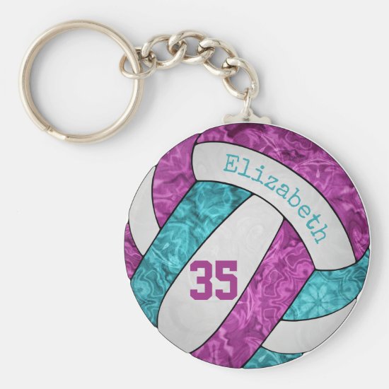turquoise pink volleyball player name number keychain