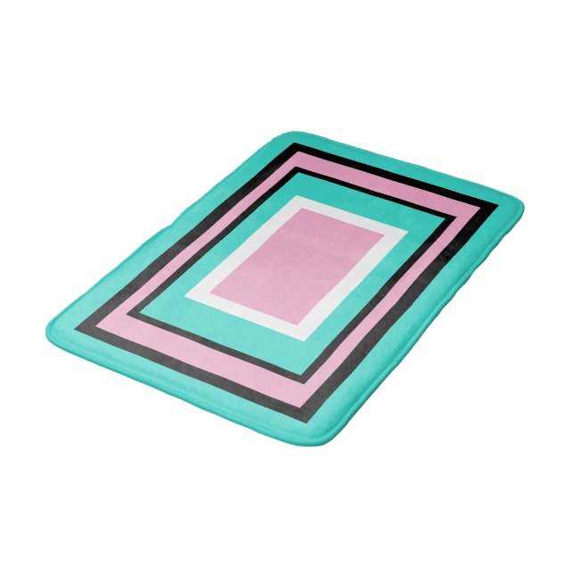 Turquoise Pink White Black Geometric Bath Mat (Angled)
