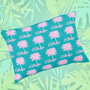 Turquoise Pink White Palm Aloha Tropical Accent Pillow