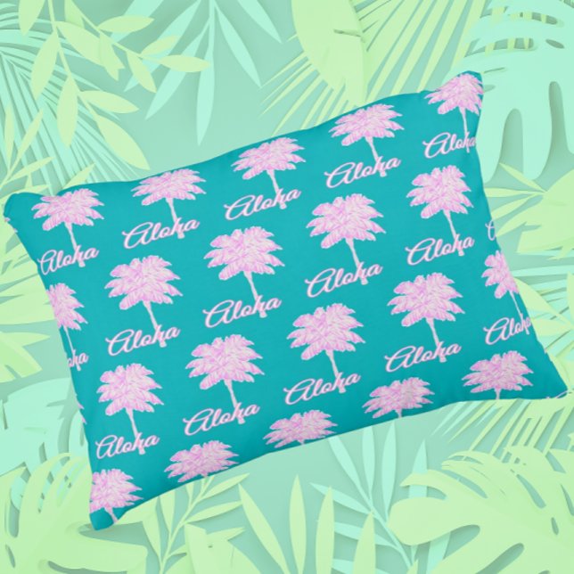 Turquoise Pink White Palm Aloha Tropical  Accent Pillow (Dream of Hawaii!)