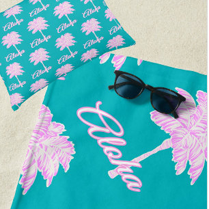 Turquoise Pink White Palm Aloha Tropical Beach Towel