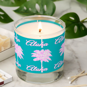 Turquoise Pink White Palm Aloha Tropical  Scented Candle