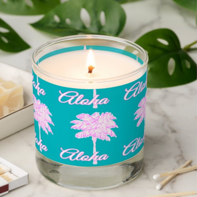 Turquoise Pink White Palm Aloha Tropical  Scented Candle (A touch of the tropics in your home!)