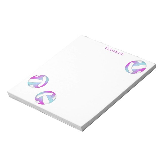 turquoise pink white volleyballs personalized notepad (Rotated)
