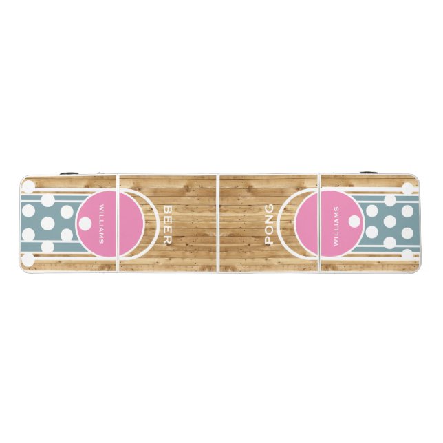 Turquoise & Pink Wood Image Custom Name Pong Table (Top)