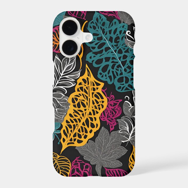 Turquoise, Pink, Yellow Lace Leaf iPhone 17 case (Back)