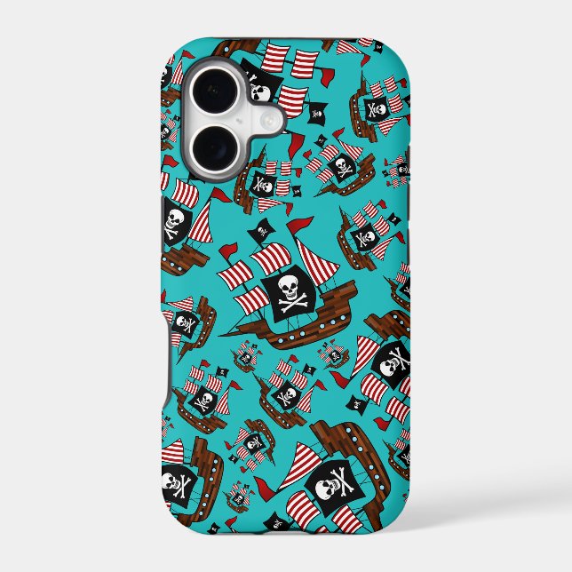 Turquoise pirate ship pattern iphone case (Back)