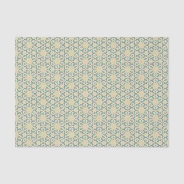 Turquoise Pistachio Cream Western Modern Damask Tissue Paper (Front)