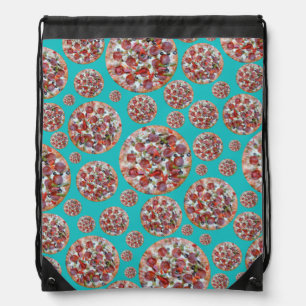 Turquoise pizza pie drawstring bag
