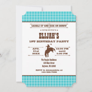 Turquoise Plaid Cowboy Rodeo Birthday Invitation
