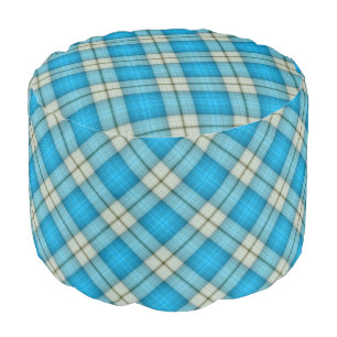 Turquoise Plaid Pattern Pouf